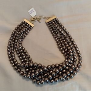 Lia Sophia Twisted Brown Pearl Statement Necklace